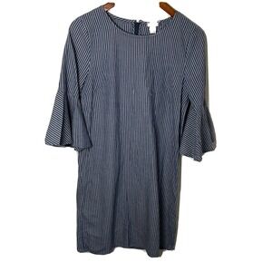 J. Crew Women’s Blue White Stripe 100% Cotton Dress 3/4 Bell Sleeves Size 2